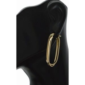 Real 14K Solid Yellow Gold Duel Paperclip Inspired Long Hoop Earrings 2.7gr